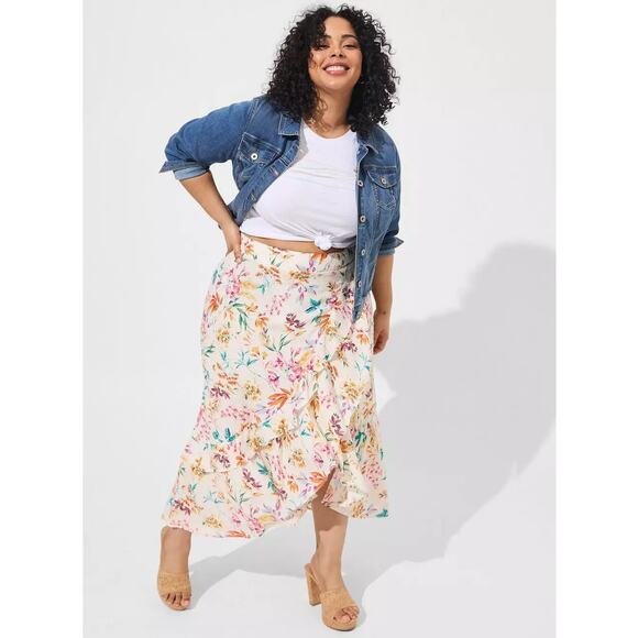 NWT Maxi Swiss Dot Wrap Floral Ruffle Hi-Low Stretch Skirt Plus Size: 4X (26) - Picture 1 of 4